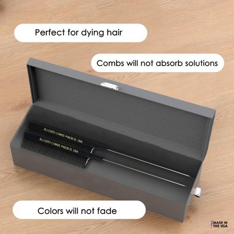 Allegro Combs LX #4630 - Set of 2 Coarse Teeth Pintail Combs, Stainless Steel Pins 1 Set (Black)
