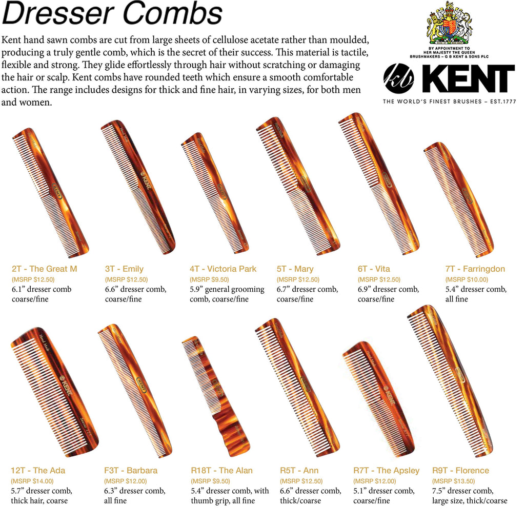 Kent 6T Fine Tooth and Wide Tooth Hair Comb, Handmade Styling Comb for Hair Care, Barber Combs, Beard Combs For Men, Styling Grooming for Men, Women and Kids