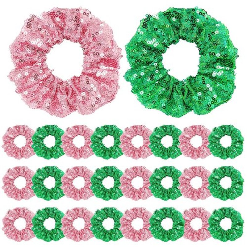 Knitgrip 24 Pcs Pink and Green Hair Scrunchies Witch and Princess Wizard Party Favors Witch Hair Accessories Pink Green Party Favors for Wizard Movie Fan Women Friendship Gifts(Sequin Style)