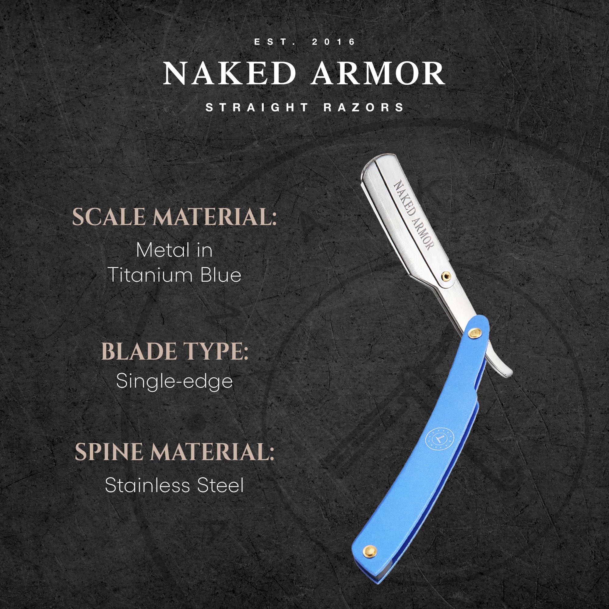 Naked Armor Samson Shavette Straight Razor, Replaceable Single Edge, Blue