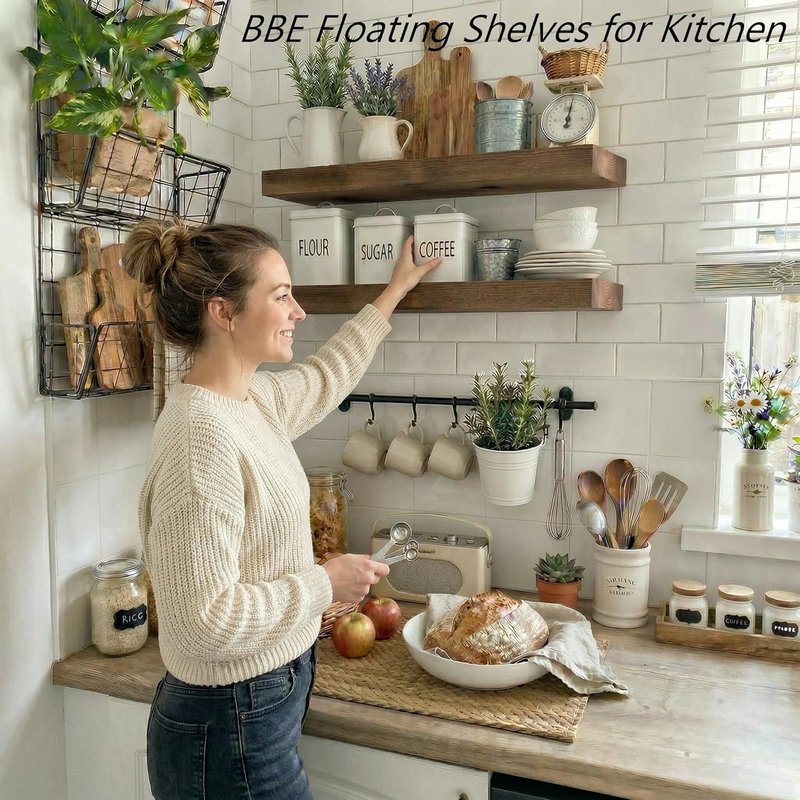 BBE Rustic Walnut Floating Shelves - Wall-Mounted Bathroom Decor | Set of 2, 16 Inch Storage for Living Room, Bedroom, Kitchen