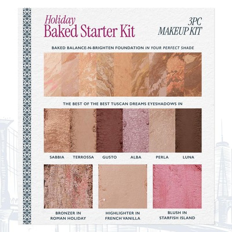 LAURA GELLER NEW YORK Baked Starter Kit- Baked Balance-n-Brighten, Medium + Best of the Best Tuscan Dreams Face Palette + Retractable Angled Kabuki Brush - Holiday 2025 Exclusive