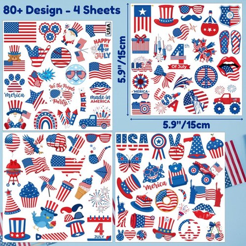 85Pcs Fourth Of July Patriotic Temporary Tattoos - Memorial Day Decorations Party Favors 4th of July Decorations Supplies 4th of July Gift Patriotic Accessories Independence Day Red White Blue USA