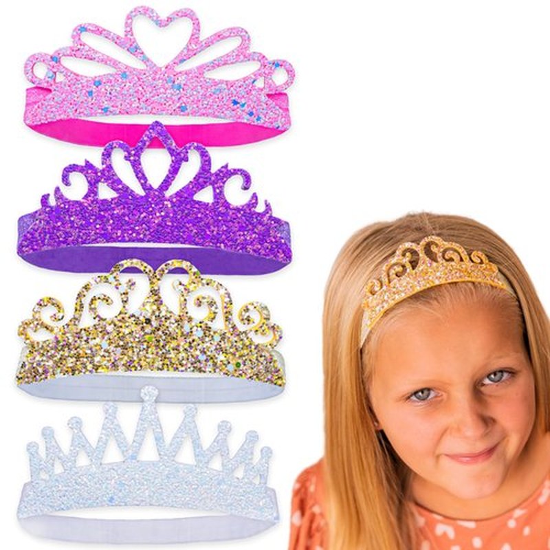 FROG SAC 4 Glitter Tiara Headbands for Girls, Elastic Princess Crown Hair Bands for Toddlers, Stretch Sparkly Hair Accessories for Toddler Girl Children