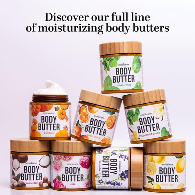 Better Shea Butter Lemon Sage Body Butter for Dry Skin with Raw Shea Butter & Jojoba Oil, Natural Moisturizing Body Cream, Naturally Scented with Essential Oils
