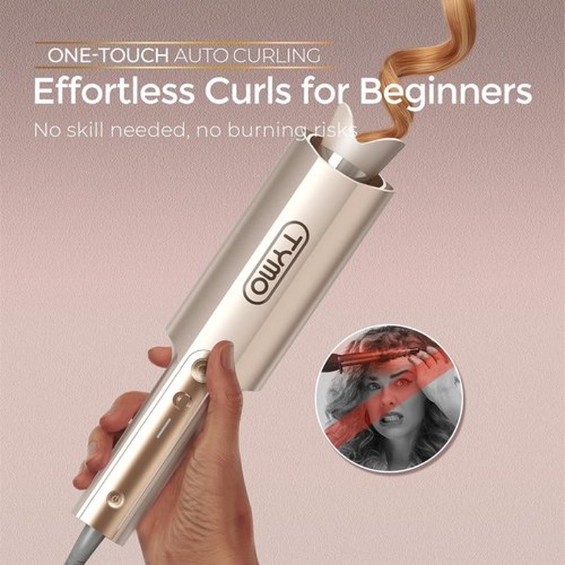 TYMO CurlPro Plus Automatic Rotating Curling Iron - Long Barrel Ceramic Curler for Women, Gold, 1.5 Inch