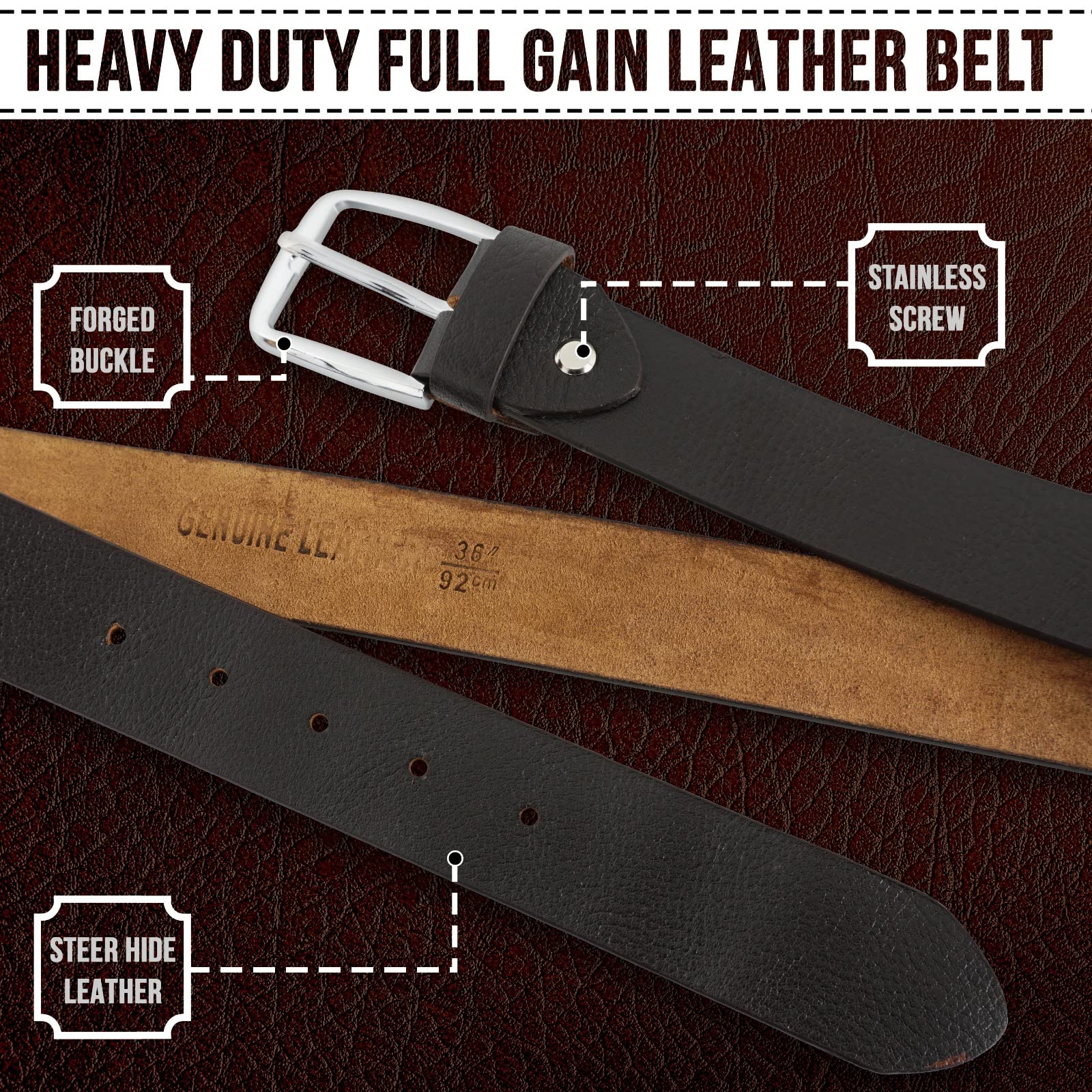 SUPER VENUS SV Leather Belts (Brown, 32)