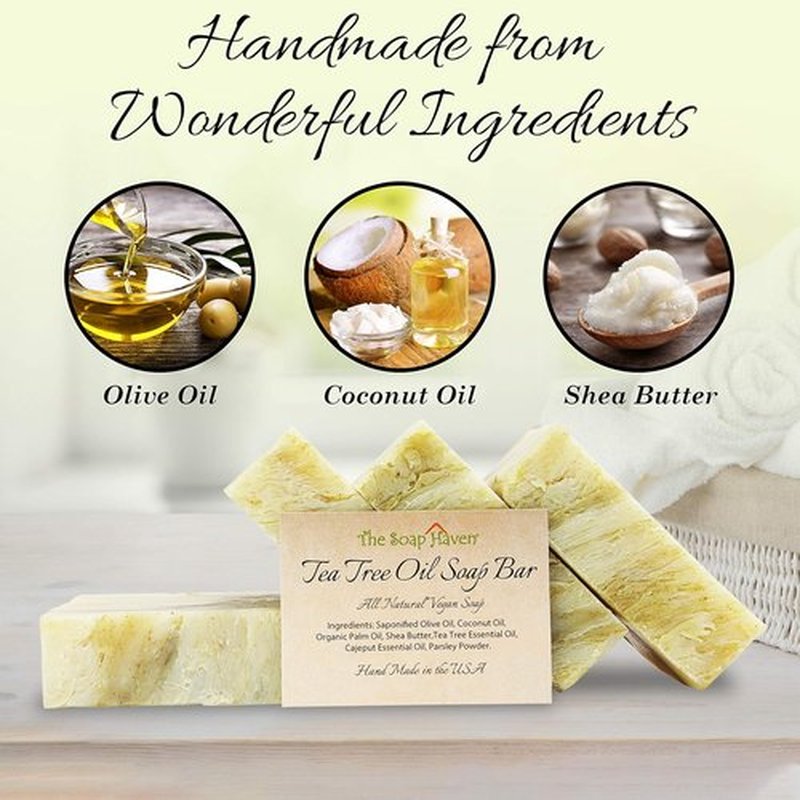Tea Tree Soap Bar - Natural Tea Tree Oil Soap for Face, Hands, and Body - Fights Blemishes & Odor | 4 Large 4.5 oz Bars, Handmade in USA