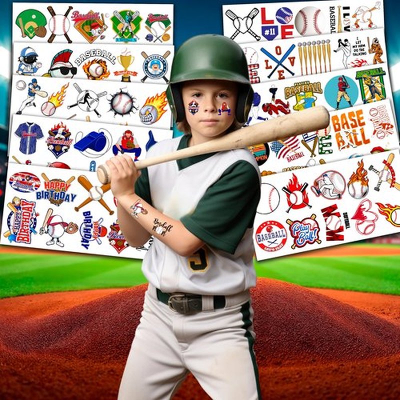 96 PCS Baseball Temporary Tattoos – Sports Theme Birthday Party Favors & Decorations, Fun Baseball Stickers for Boys Girls Kids, School Classroom Gifts & Rewards