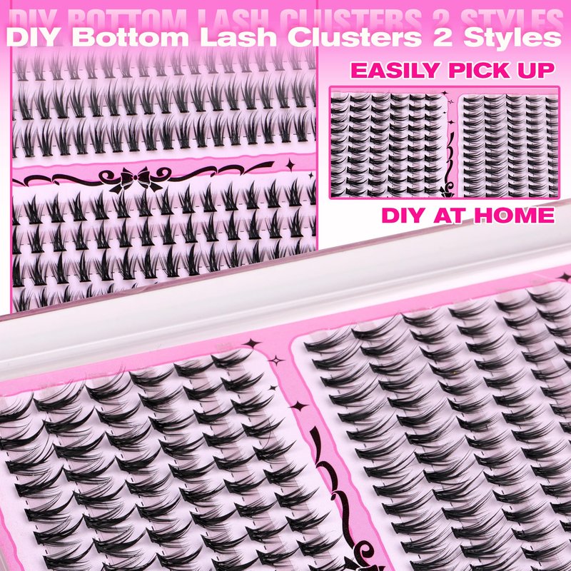 wiwoseo Spiky Bottom Lash Clusters with Bottom Lashes Clusters Wispy Lash Clusters Eyelash Clusters Eyelash Extensions Under Cluster Lashes Natural Individual Lashes Bottom Lash Extensions (240pcs)