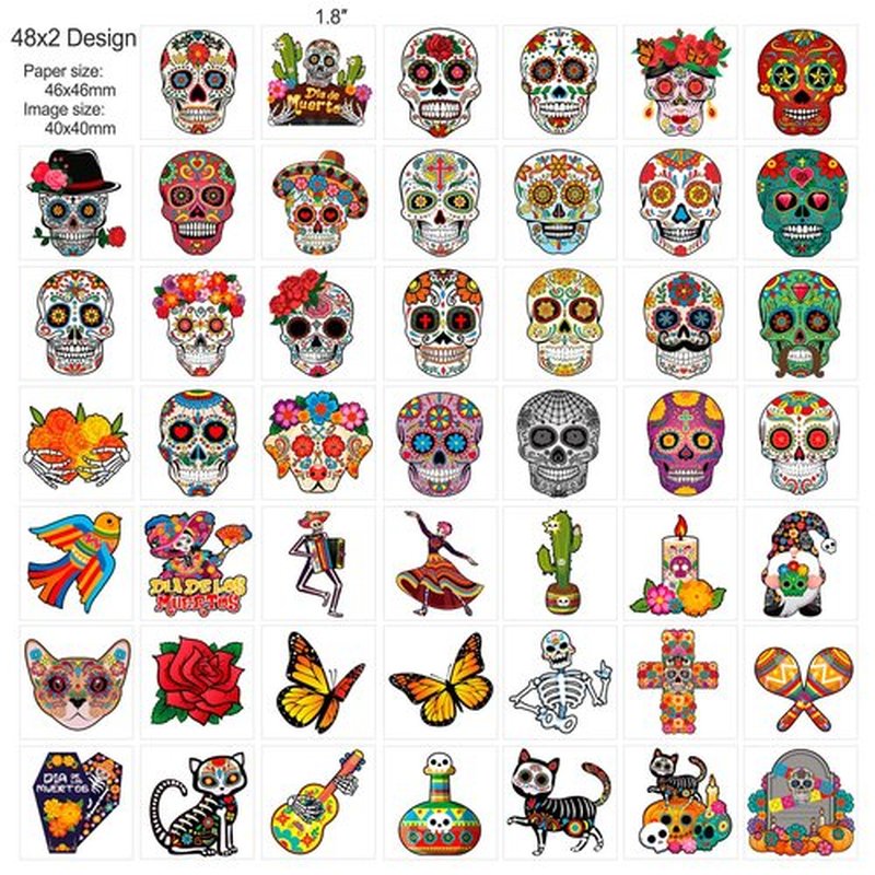 HOWAF 96pcs Day of the Dead Face Tattoos, Dia De Los Muertos Costume Skuall Temporary Tattoos, Day of the Dead Floral Skull Tattoos Stickers for Halloween Mexican Fiesta Party Decoration