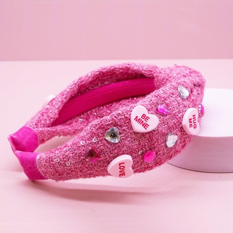 FROG SAC Top Knot Headband for Girls - Knotted Head Bands for Kids, Candy Heart Hair Band for Children, Pink Embellished Hair Accessories for Toddlers, Valentines Little Girl Fashion Hairband