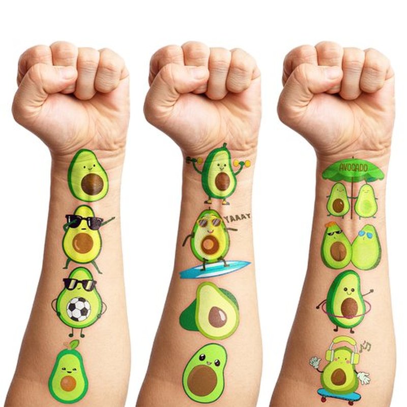 8 Sheets (96PCS) Avocado Temporary Tattoos – Cute Fruit Theme Birthday Party Supplies, Fun Decorations & Favors for Kids, Boys, Girls, School Gifts & Rewards