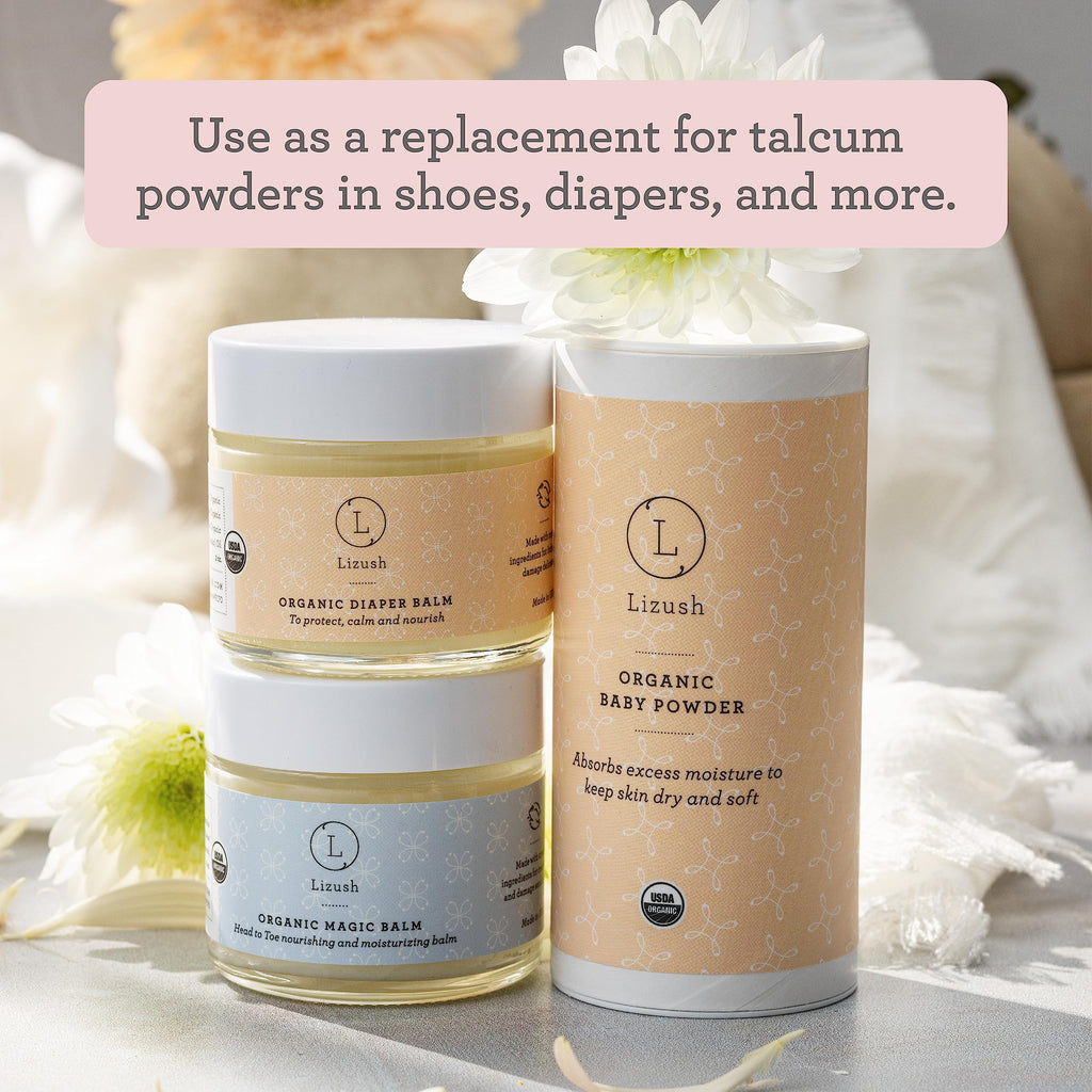 Lizush Organic Newborn Gift Set - 4-Piece Essentials with Gentle Skincare Products, Baby Towel and Burp Cloth for Boys or Girls - Handmade in the USA