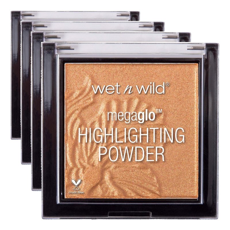 wet n wild MegaGlo Highlighting Powder, Highlighter Makeup, Shimmer Glow, Deep Gold Awesome Blossom (Pack of 4)