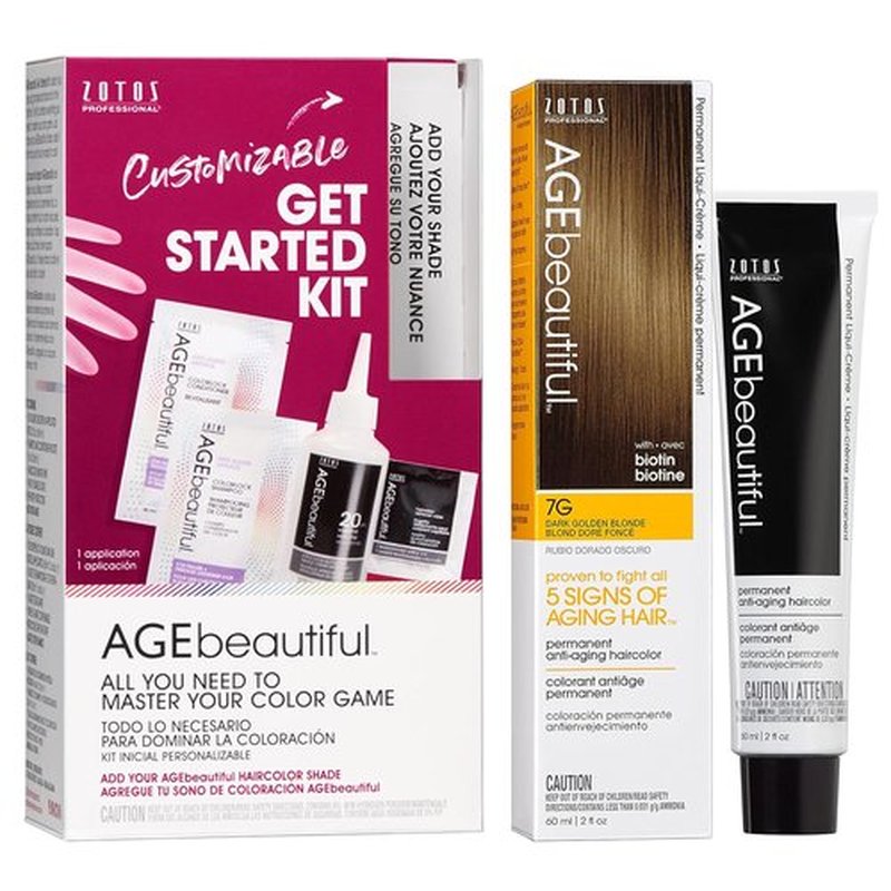 AGE Beautiful Permanent Hair Color Dye Set - 100% Gray Coverage & Anti-Aging Formula | Biotin Infused for Thicker, Fuller Hair
