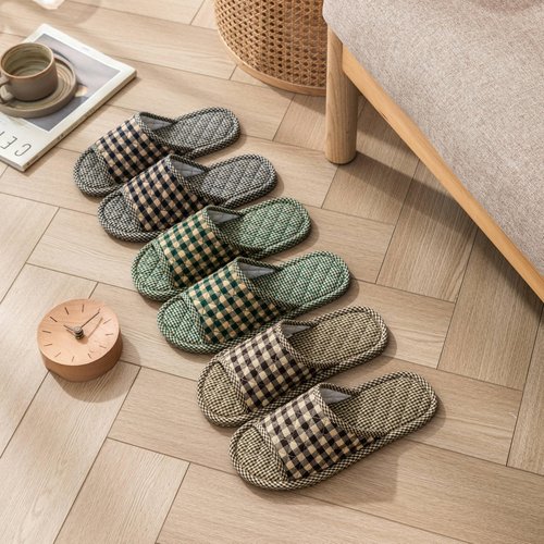 biroris 3 Pairs Plaid House Slippers for Men, Open Toe Indoor Slippers Comfortable Washable Portable Foldable Guest Travel Hotel Airplane Spa Slippers (plaid slippers, Adult, Men, 7, Numeric Range, US Footwear Size System, 9, Medium)