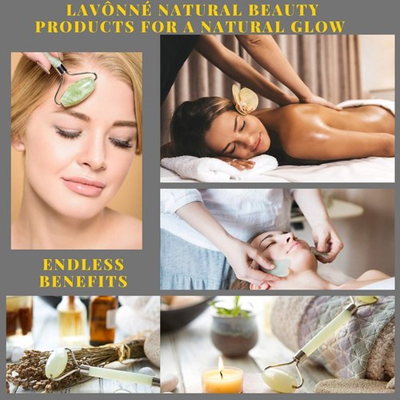 LAVÔNNÉ 100% Authentic Jade Roller and Gua Sha Set for face I Derma Roller I Facial Tools I Real Guasha I Premium Quality I Mother's Day Gift for wife