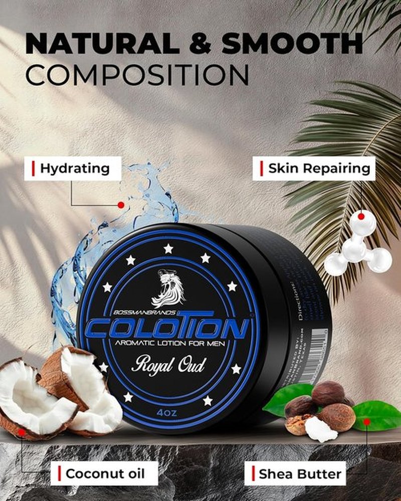 Bossman Colotion - 2-in-1 Body Lotion & Cologne for Men - Hydrating, Long-Lasting Moisturizer - Royal Oud Scent