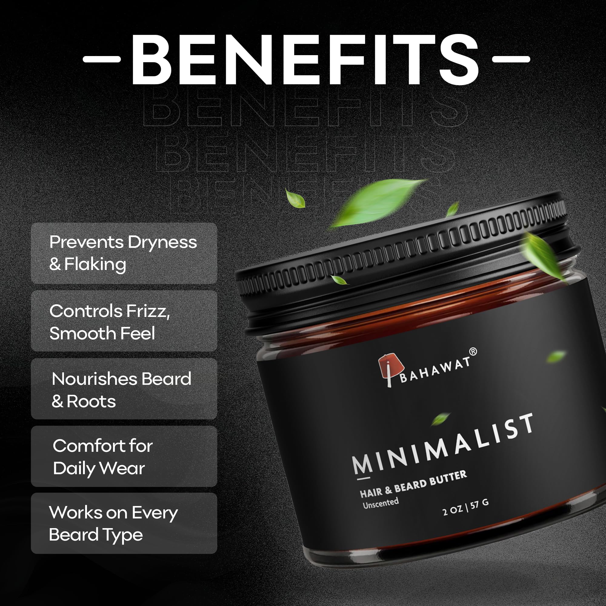 BAHAWAT Hair & Beard Butter for Men Leave-in Conditioner - Unscented - Strengthen & Soften – Made in USA - Natural Ingredients | The Best Beard Butter -2 oz