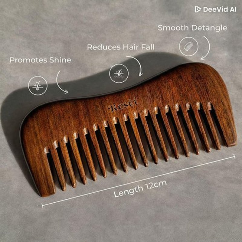 Resèt 100% Natural Handmade Sandalwood Comb | Soft Wide Tooth Wooden Comb for Wet and Dry Hair | Eco-Friendly Anti-Static Wooden Massage Comb | Wooden Hair Detangler for Men and Women