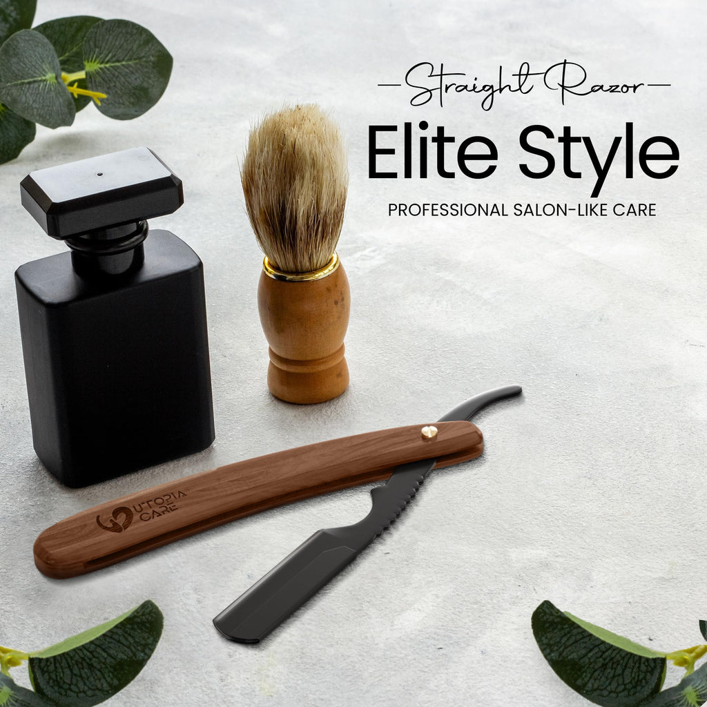 Utopia Care Straight Razors For Men, Professional Barber Straight Edge Razor with 100 Single Edge Blades, Stainless Steel, Beard Shaving Kit For Men, Premium Smooth Wooden Grip, Dark Brown