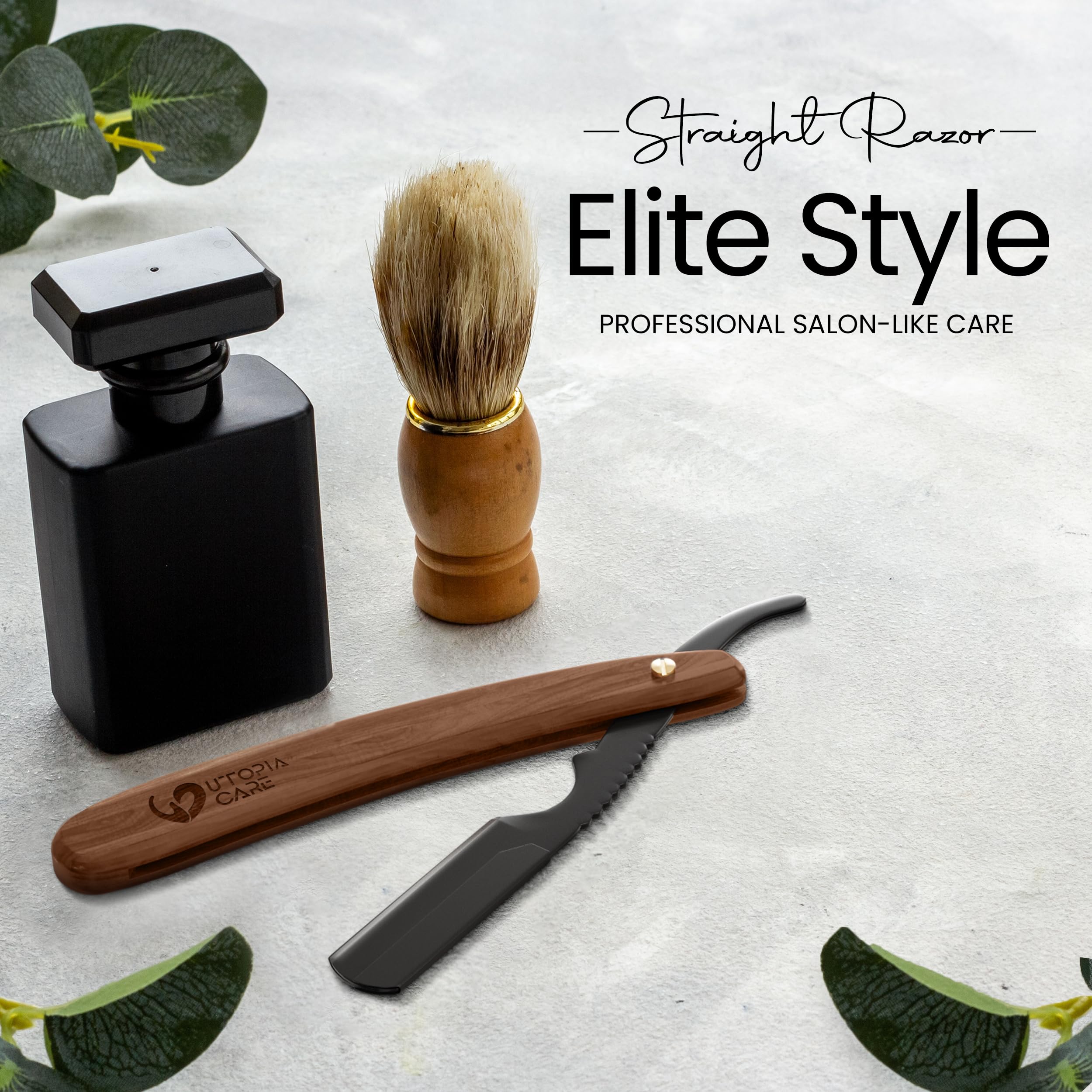 Utopia Care Straight Razors For Men, Professional Barber Straight Edge Razor with 100 Single Edge Blades, Stainless Steel, Beard Shaving Kit For Men, Premium Smooth Wooden Grip, Dark Brown