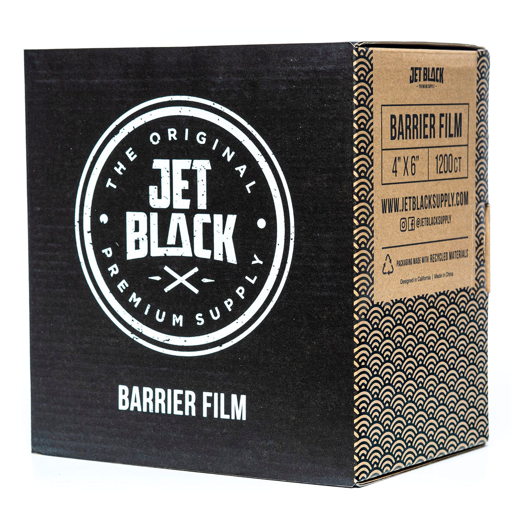 Jet Black Supply Barrier Film Roll, 4" x 6" Perforated Sheets, Disposable Barrier Tape for Tattoo, Non-stick edges, Quick and easy to apply, Extra tacky adhesive, Black