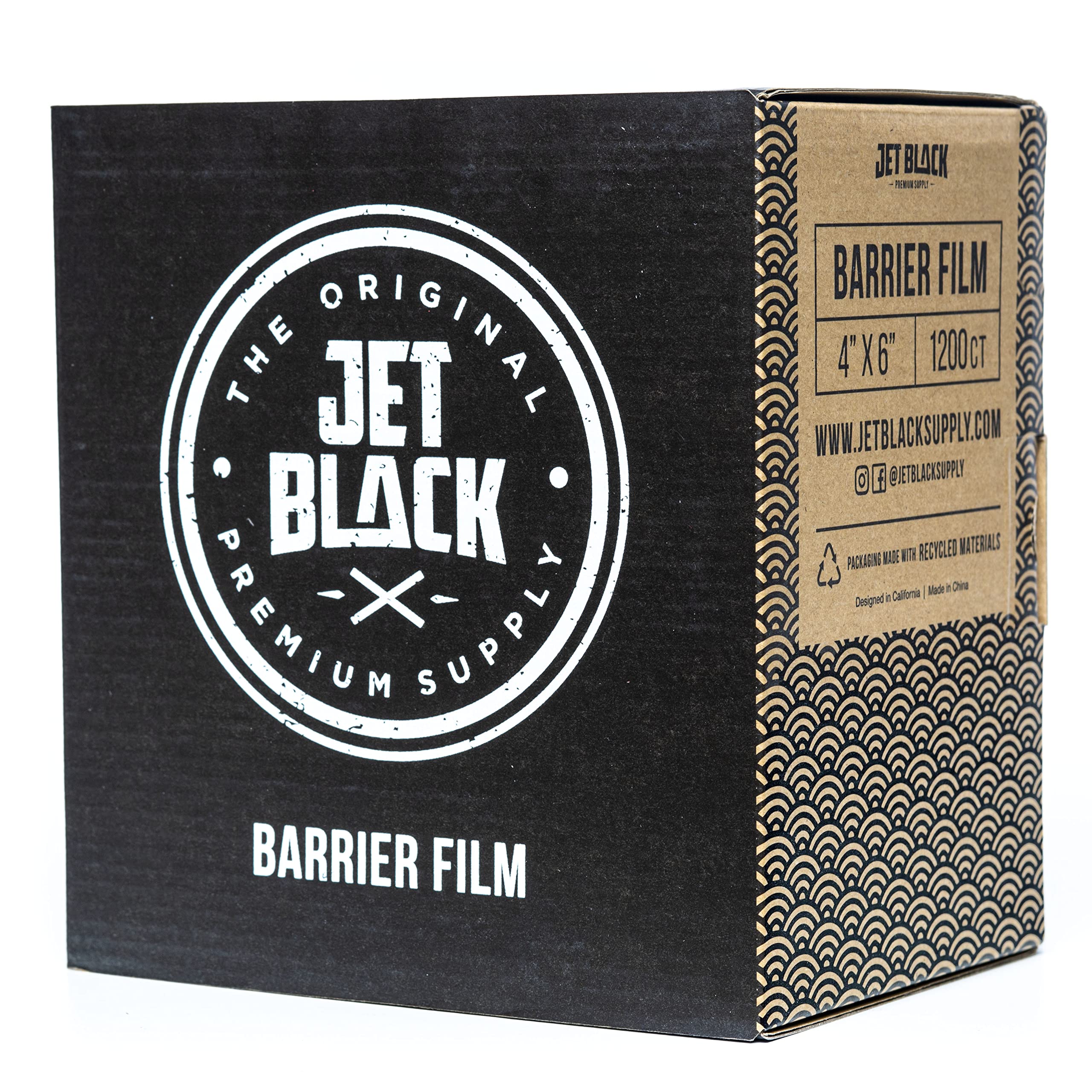 Jet Black Supply Barrier Film Roll, 4" x 6" Perforated Sheets, Disposable Barrier Tape for Tattoo, Non-stick edges, Quick and easy to apply, Extra tacky adhesive, Black