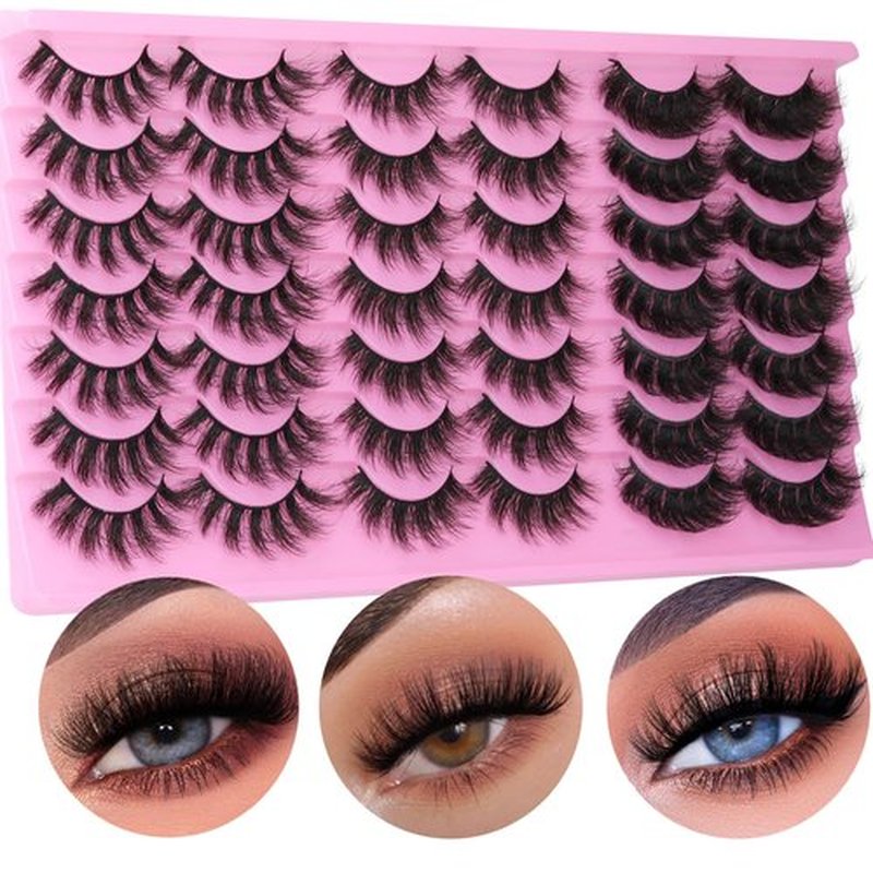 Mink Lashes Fluffy False Eyelashes Natural Look 14-17mm Cat Eye Lashes Pack, 5D Wispy Curly Fake Lashes by TNFVLONEINS - 21 Pairs 3 Styles