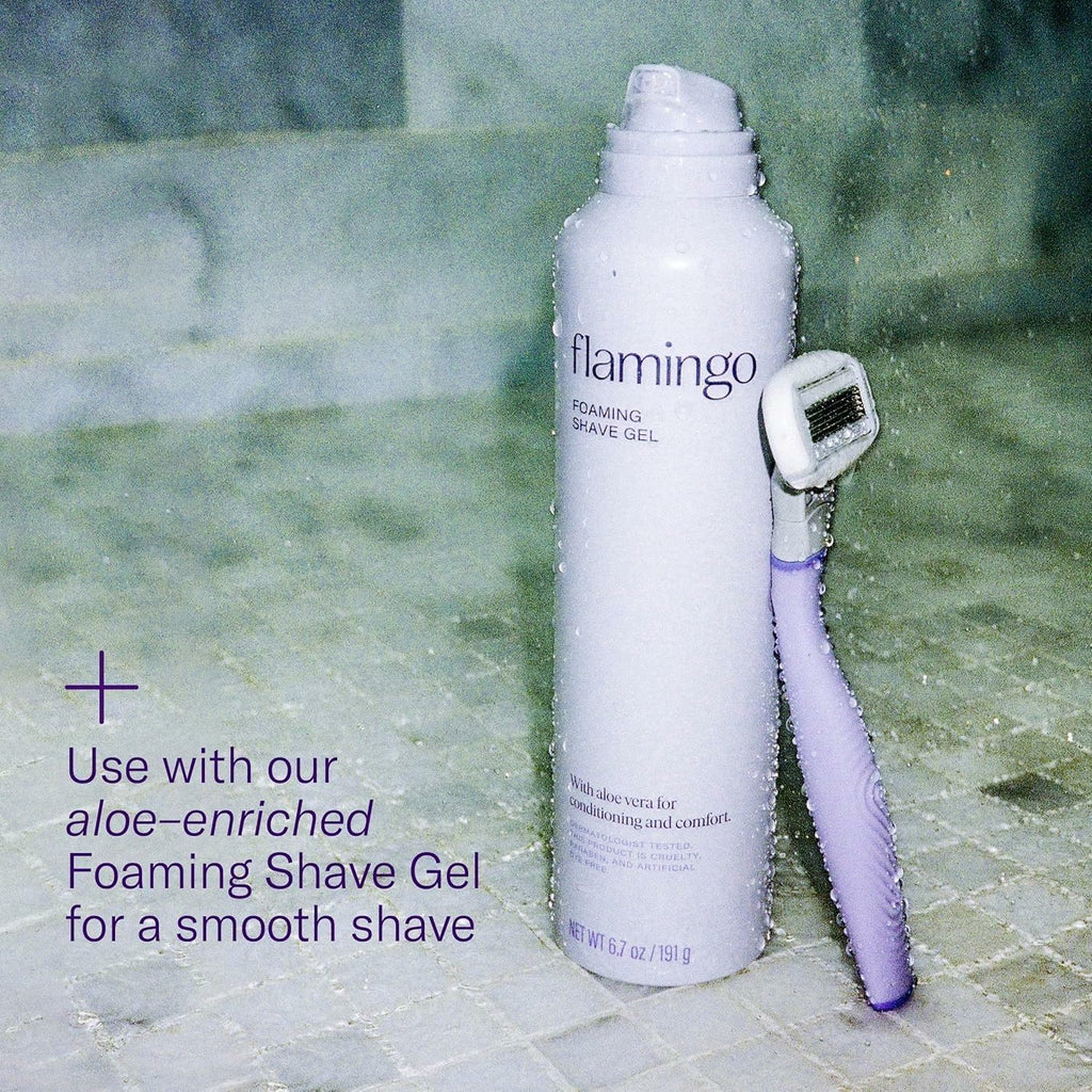 Flamingo Razors for Women, 1 Razor (Lilac) Handle, 1 Razor Blade Refill, and 1 Shower Holder