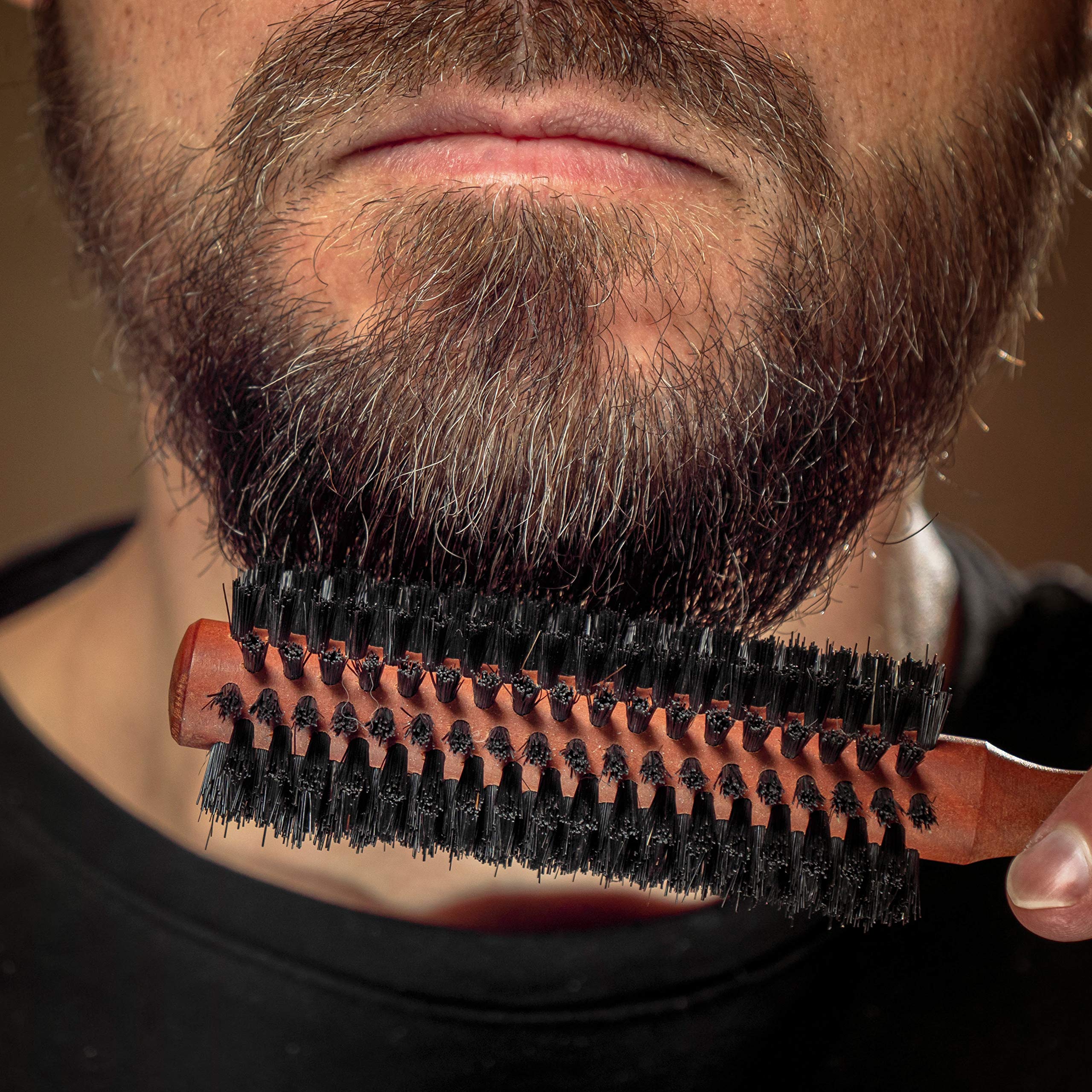ZilberHaar - Styler Hair and Beard Round Brush - 1.3 Inch Stiff Boar Bristles and 8.5 Inch Pearwood Handle - 222 Plugs of Bristles - Beard Grooming Brush for Men