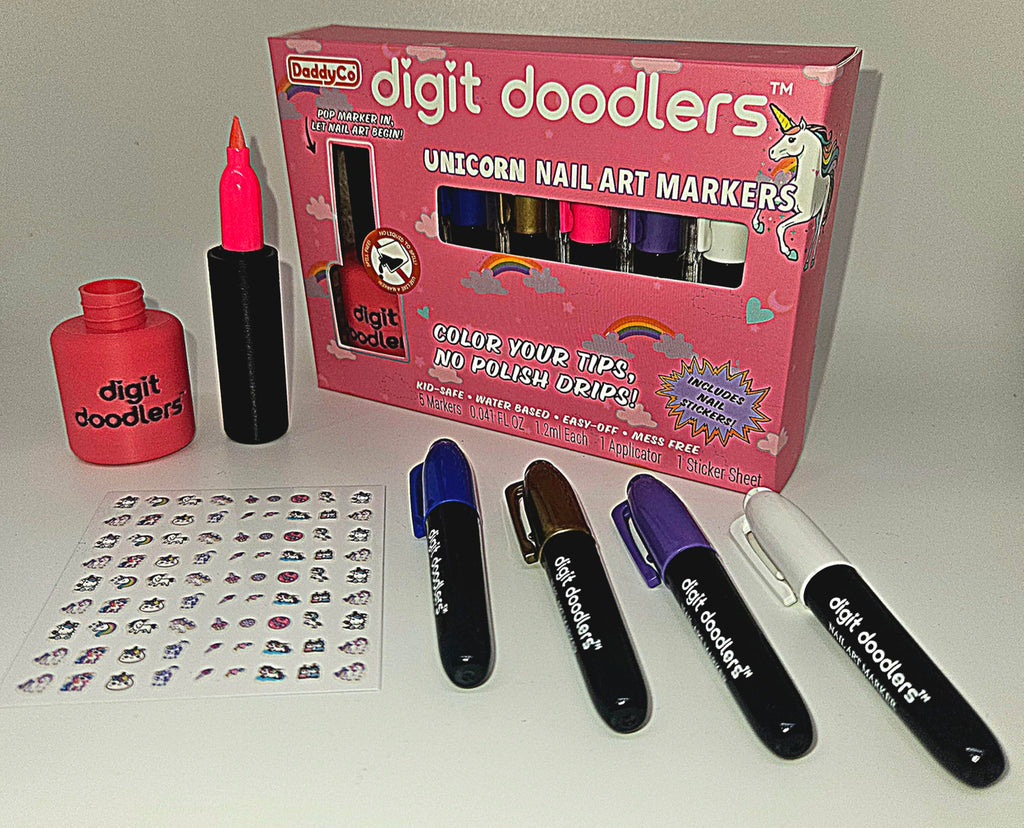 Unicorn Kids Non-Toxic Nail Art Markers With Nail Polish Bottle Applicator And Stickers DaddyCo Is A US Veteran Owned Company