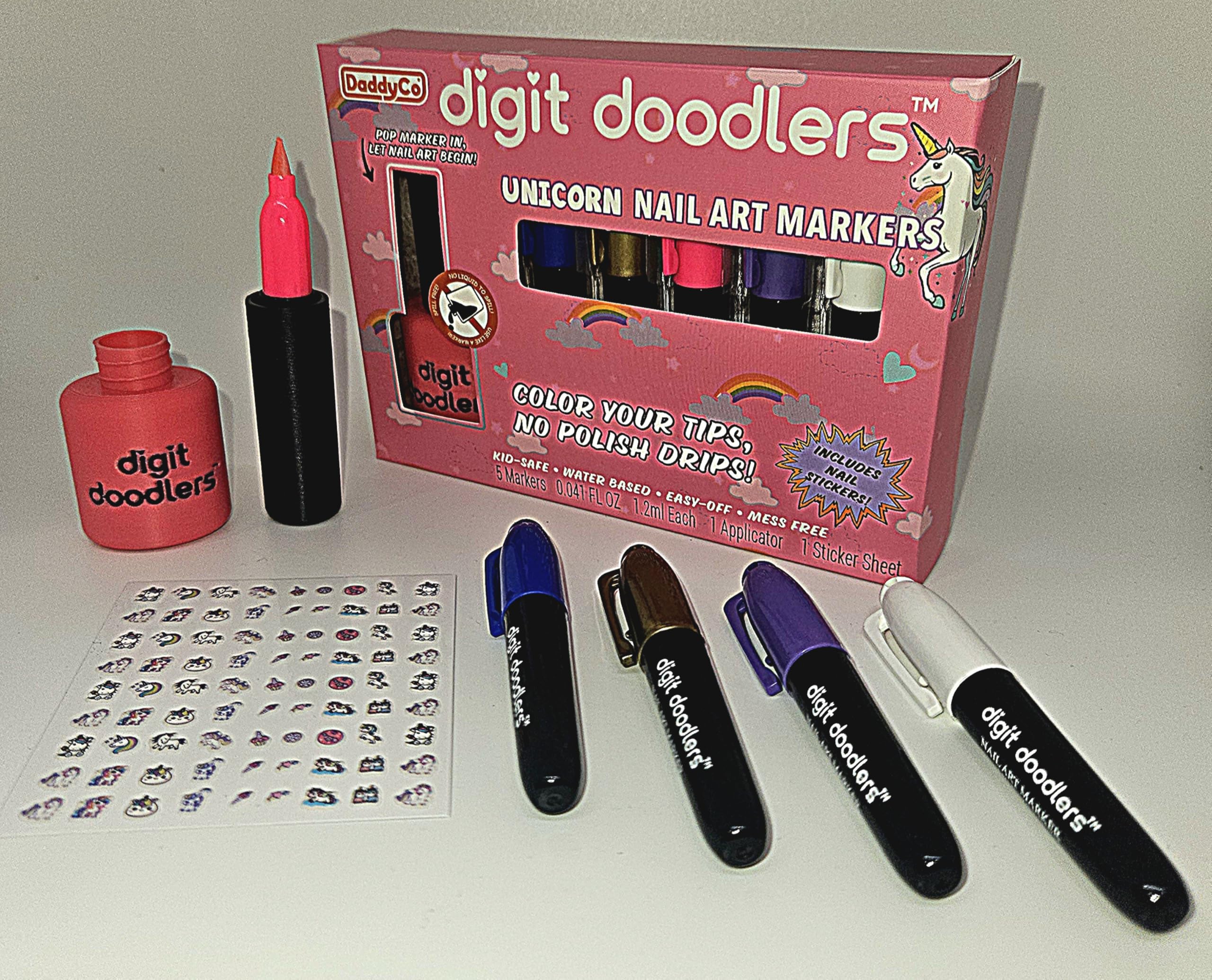 Unicorn Kids Non-Toxic Nail Art Markers With Nail Polish Bottle Applicator And Stickers DaddyCo Is A US Veteran Owned Company