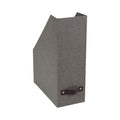 Bigso Box of Sweden Estelle Canvas Fiberboard Upright Magazine Storage Box Organizer for Papers & Catalogs w/Leather Handle | Magazine File Holder for Office Desks | 12.6" x 4.5" x 9.8" | Gray