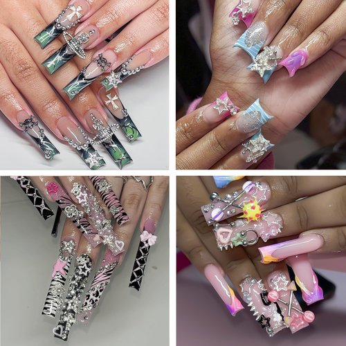 TemBelle 165PCS Silver Nail Charms Bulk Set with Star, Planet, Cross & More; 165 Count; Metal Alloy with Rhinestones; Mix Shape; Nail Art Accessories