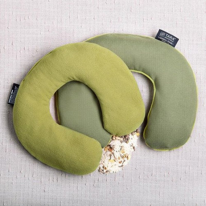 TARA Spa Therapy Herbal-Ease Aromatherapy Pillow Set - Neck & Silk Eye Pillow in Green Olive