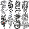 TASROI 8 Sheets Cool Dragon Temporary Tattoos For Men Women Adults, Black Realistic Dragon Tattoo Sticker Half Arm Sleeve, Waterproof Tribal Totem Fake Tattoos That Look Real and Long Lasting Set Kit