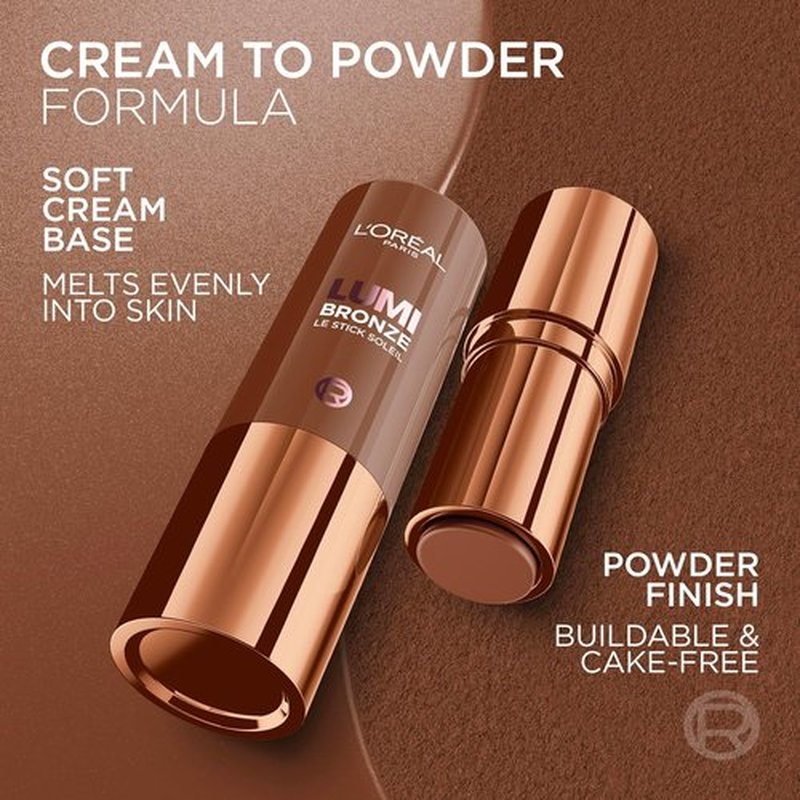 L'Oreal Paris Lumi Bronze Stick - Cream-To-Powder Bronzer for Sunkissed Glow | 120 Copper Bronzette