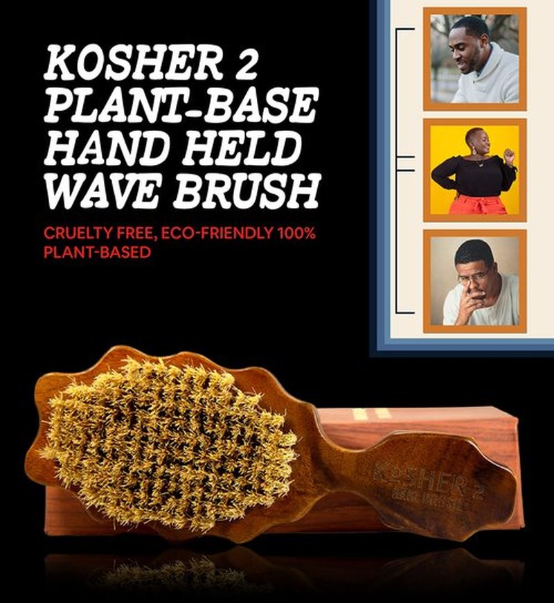 Kosher Wave Brush 100% Natural Plant Durable Quality Strong Bristles Detangling for Curly, Coarse, Rough, Wavy And All Types Hair detangler Afro Textured for Wet/Dry/Long Thick Hair