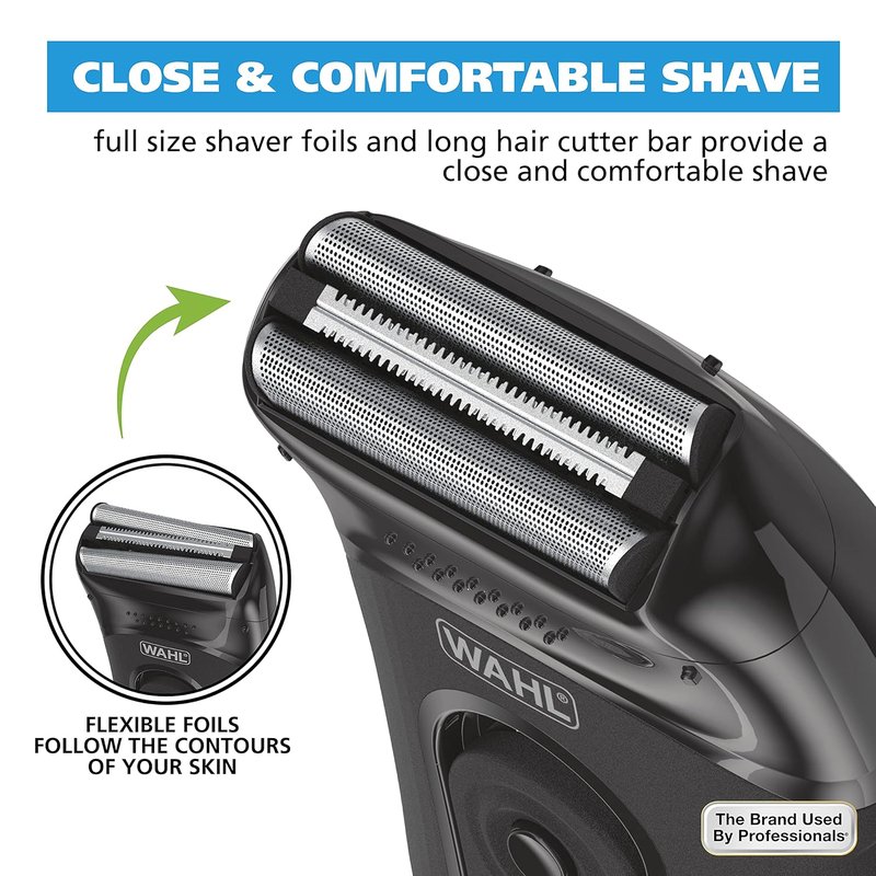 Wahl Compact Rechargeable Shaver Kit - Hygienic Rinseable Foils & Dual Flexible Contours - Model 7065