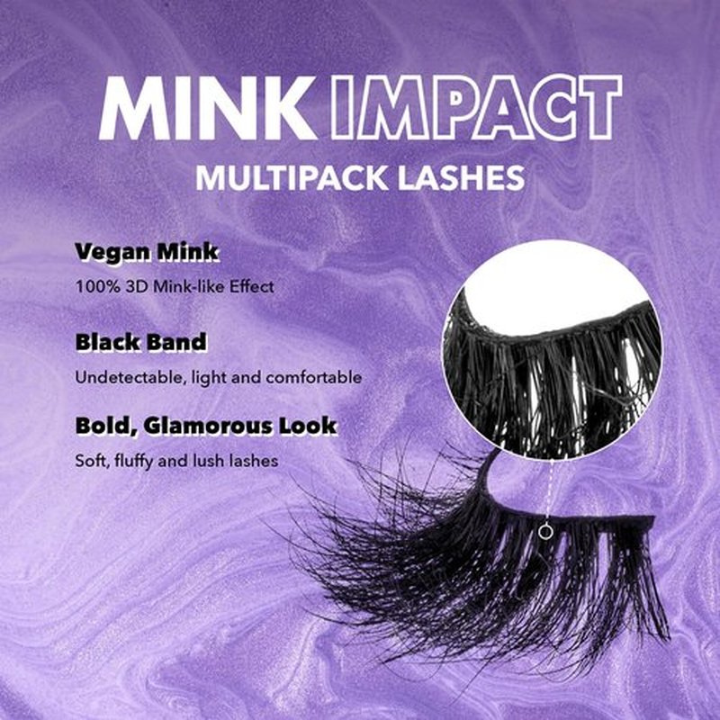 I-Envy 3-in-1 MinkImpact Multipack, 100% 3D Mink-Like Vegan Lashes, Soft, Natural, Fluffy & Lush, Clear Undetectable Band, Lightweight & Comfortable (06)