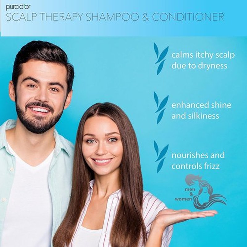 PURA D'OR Scalp Therapy Shampoo & Conditioner Set - Hydrating & Nourishing for Dry, Itchy Scalp | 16oz x 2