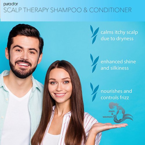 PURA D'OR Scalp Therapy Shampoo & Conditioner Set (16oz x 2) Dry, Itchy Scalp-Hydrates & Nourishes Hair w/Tea Tree, Peppermint, Argan Oil & Biotin, All Hair Type, Men Women (Packaging Varies)