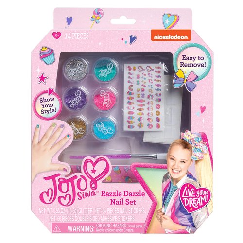 JoJo Siwa Razzle Dazzle Nail Art Decorating Kit, Kids Manicure Set with Adhesive Tabs, Brush, Stickers, Nail File and Glitter, Kids Toys for Ages 6 Up by Just Play