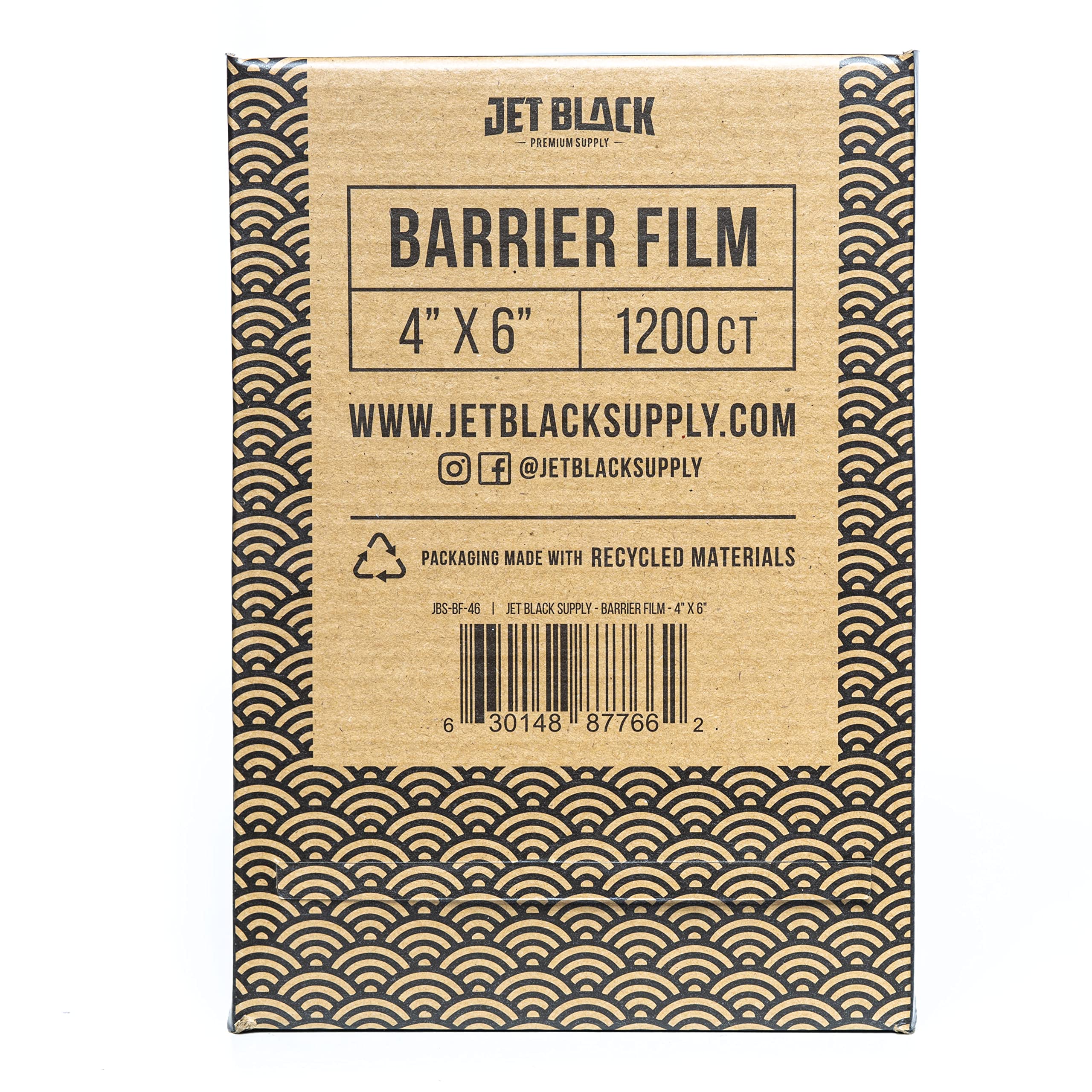 Jet Black Supply Barrier Film Roll, 4" x 6" Perforated Sheets, Disposable Barrier Tape for Tattoo, Non-stick edges, Quick and easy to apply, Extra tacky adhesive, Black