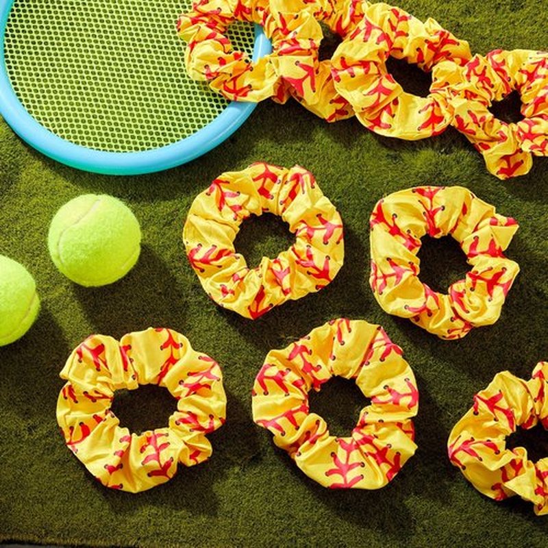 24 Pcs Softball Scrunchies Yellow Softball Party Favors Bulk Hair Ties Satin Hair Scrunchies Soccer Gifts for Team Accessories Sport Lovers Player and Teams Sports Hairbands Ponytail Holders