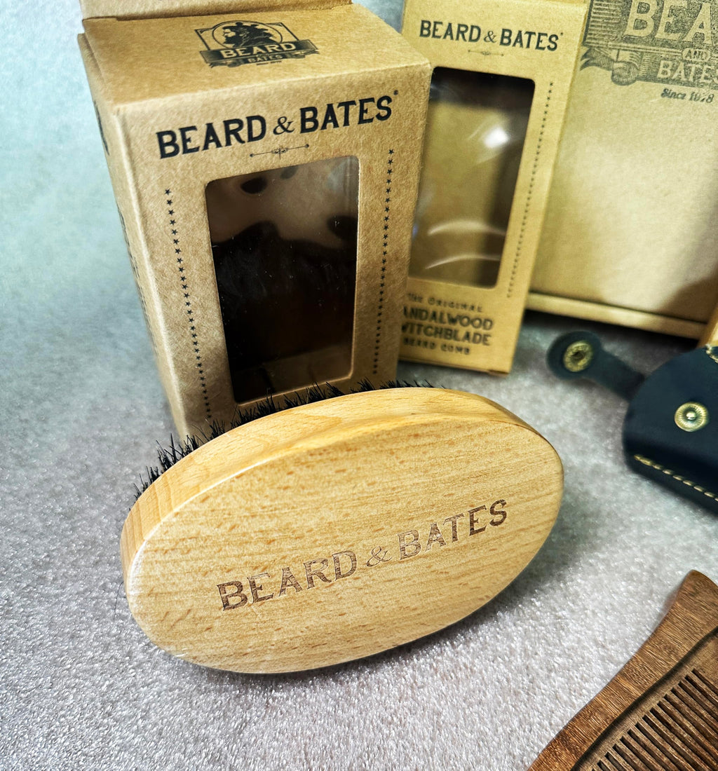 BEARD & BATES Factory Seconds Beard Tool Kit, Wooden Comb, Scissors, Brush, Deep Discount