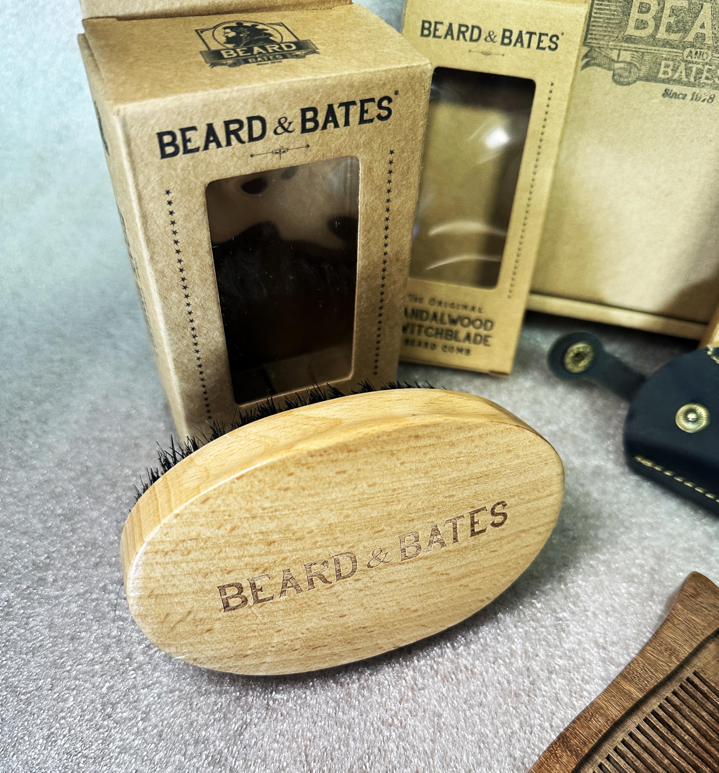 BEARD & BATES Factory Seconds Beard Tool Kit, Wooden Comb, Scissors, Brush, Deep Discount