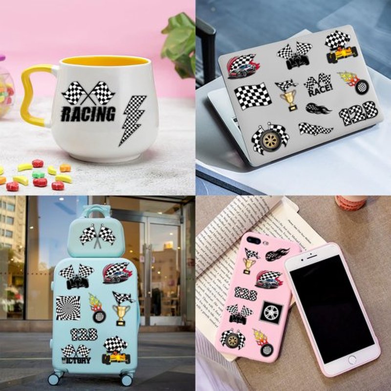 72PCS Checkered Flag Party Set - 48PCS Temporary Tattoos & 24PCS Slap Bracelets - Racing-Themed Birthday Supplies, Baby Shower Gifts, Classroom Rewards & Party Decor
